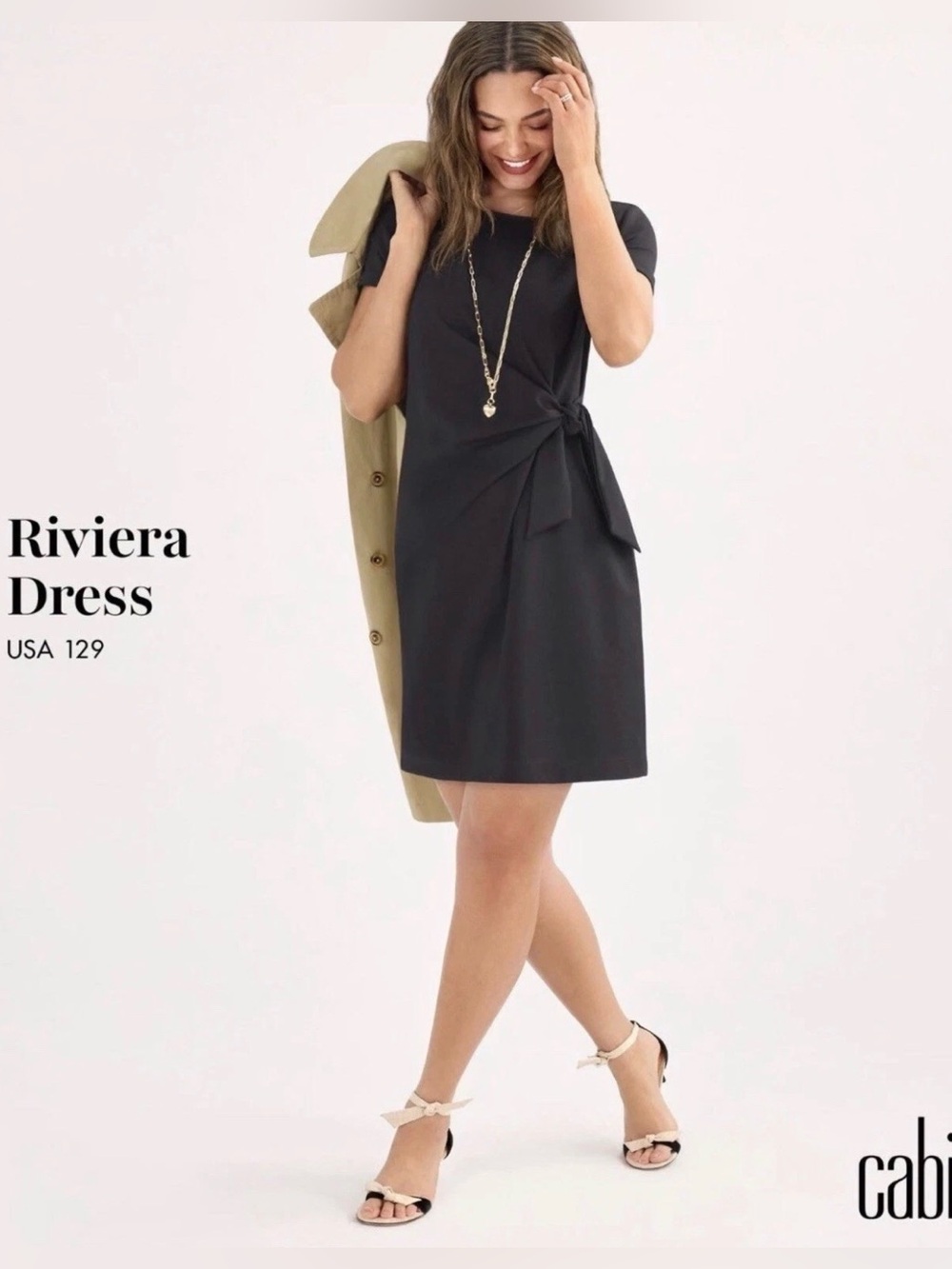 CAbi Black Riviera Tie-Detail Short Sleeve Dress LBD Chic Neutral Office Med